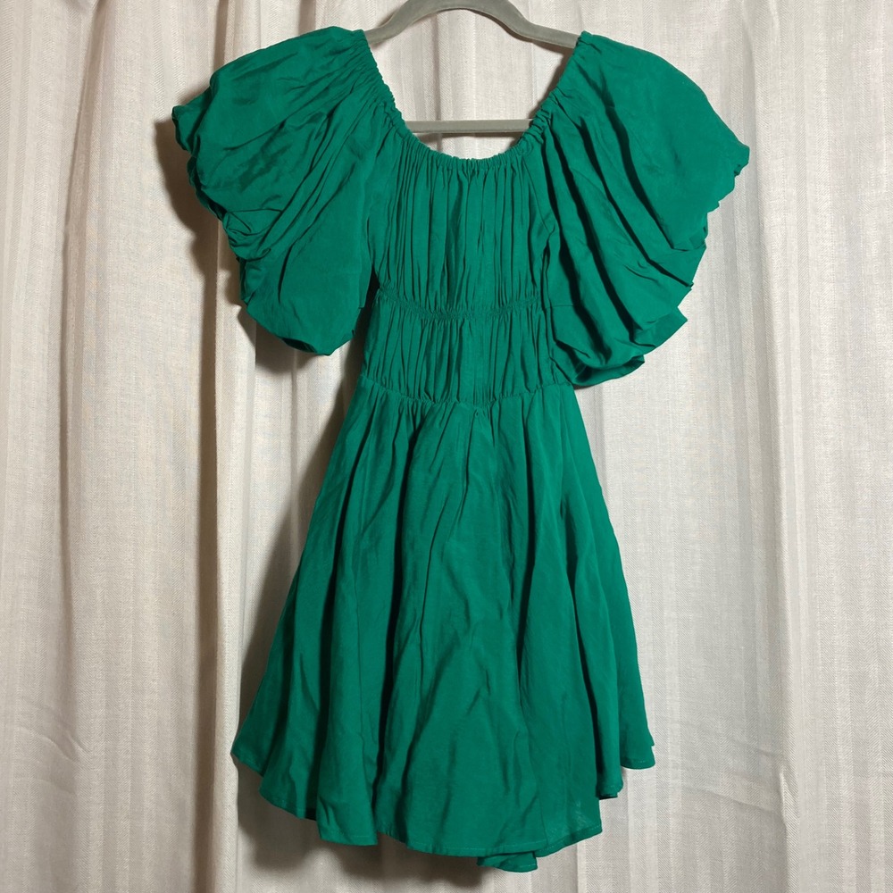Princess Polly Green Puff Sleeve Smocked Mini‎ Dress Emerald Sz 0 NWT